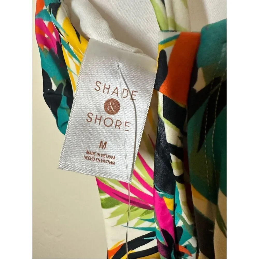 Shade and Shore Deep Plunge Tropical Palm One Piece Swimsuit Size XS New